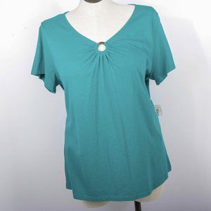 Saint Johns Bay turquoise shirt.